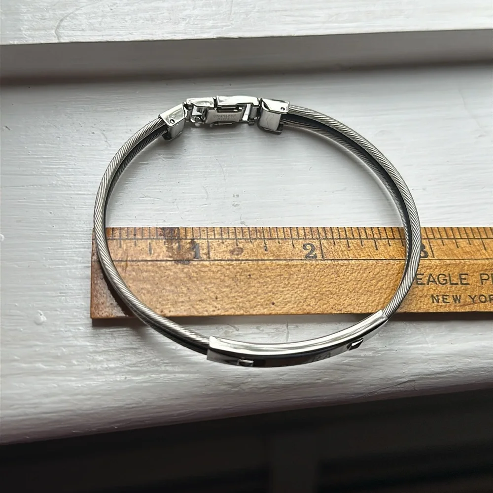 LAURA Black rubber Stainless Steel ID Bracelet Punk Grunge - Picture 5 of 5